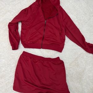Red Hoodie and Skirt Set